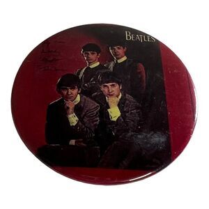 Vintage THE BEATLES PINBACK BUTTON JOHN PAUL GEORGE RINGO  3" Hat Backpack Bag